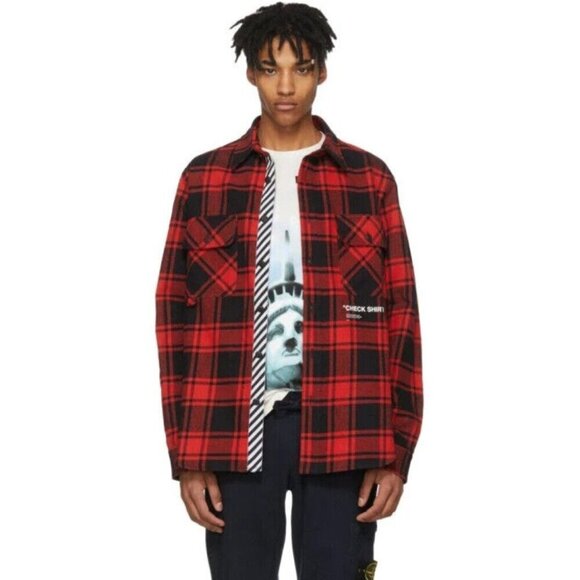 Off-White Other - Off-White Flannel Quote Shirt Size L Mens Red Black Check Virgil Abloh